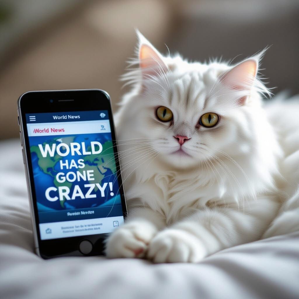 White Persian Cat Watching World News