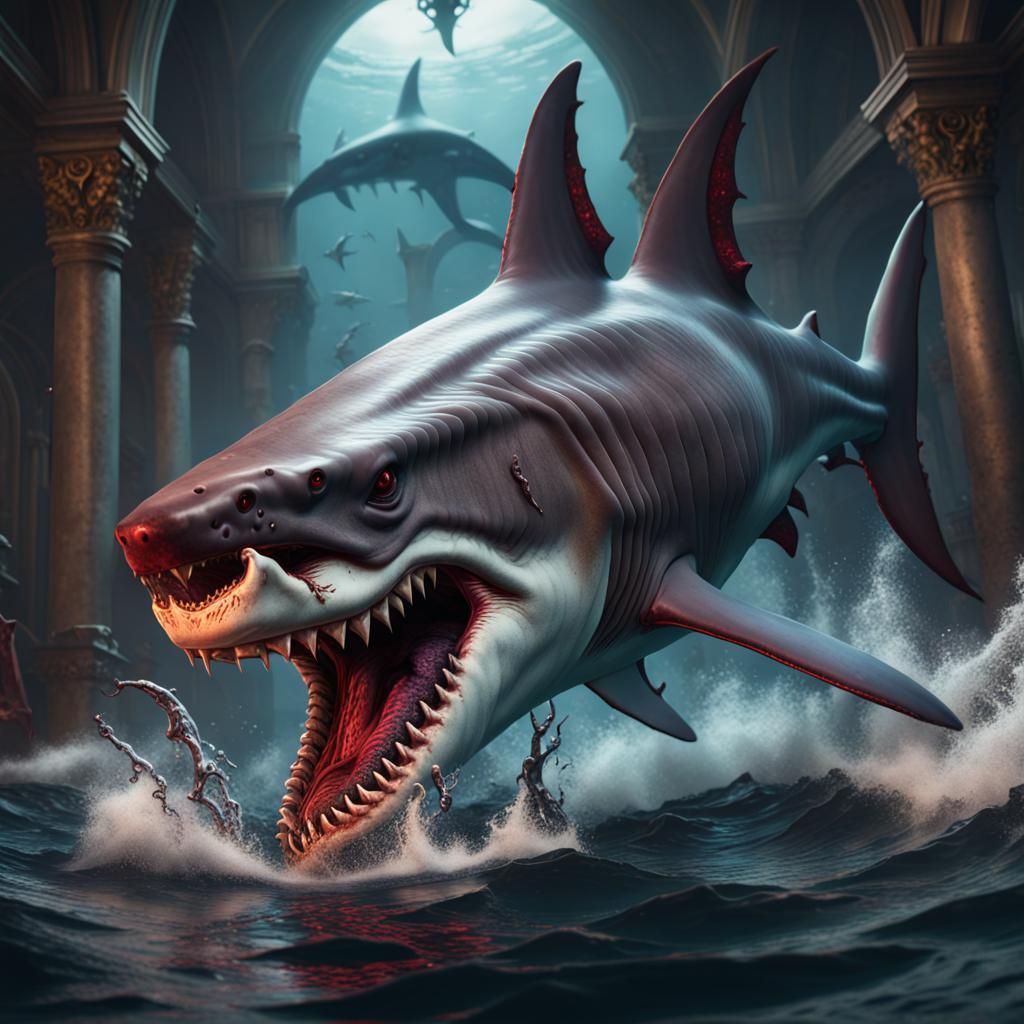 Demonic Hammerhead Shark: Detailed Fantasy Concept Art