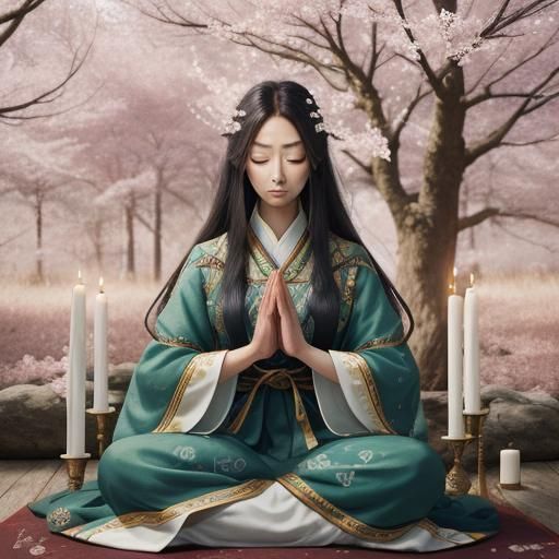 Serene Priestess in Forest: Mystical Concept Art