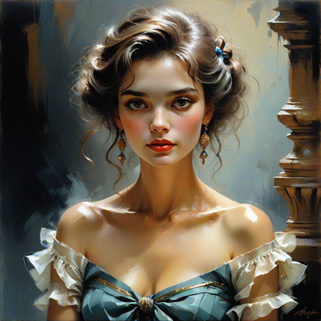 Romantic Portrait in Chiaroscuro Oil Painting