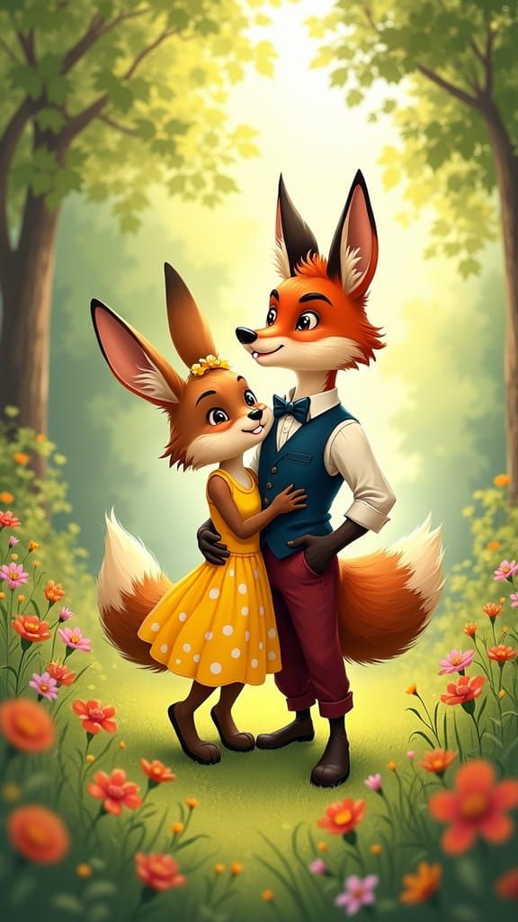 Anthropomorphic Fox and Bunny Share a Heartwarming Moment in...