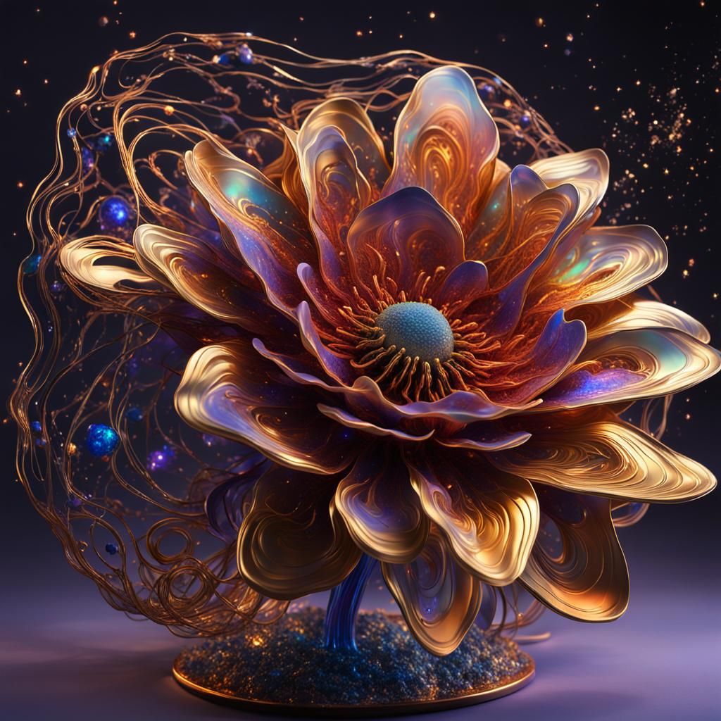 Bioluminescent Amoebae Flower Sculpture in Golden Light