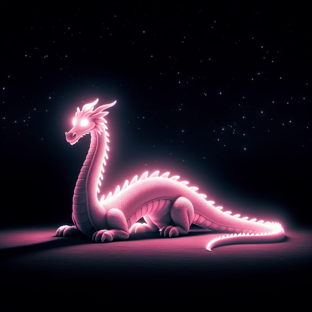Glowing Pink Dragon Under a Dark Night Sky