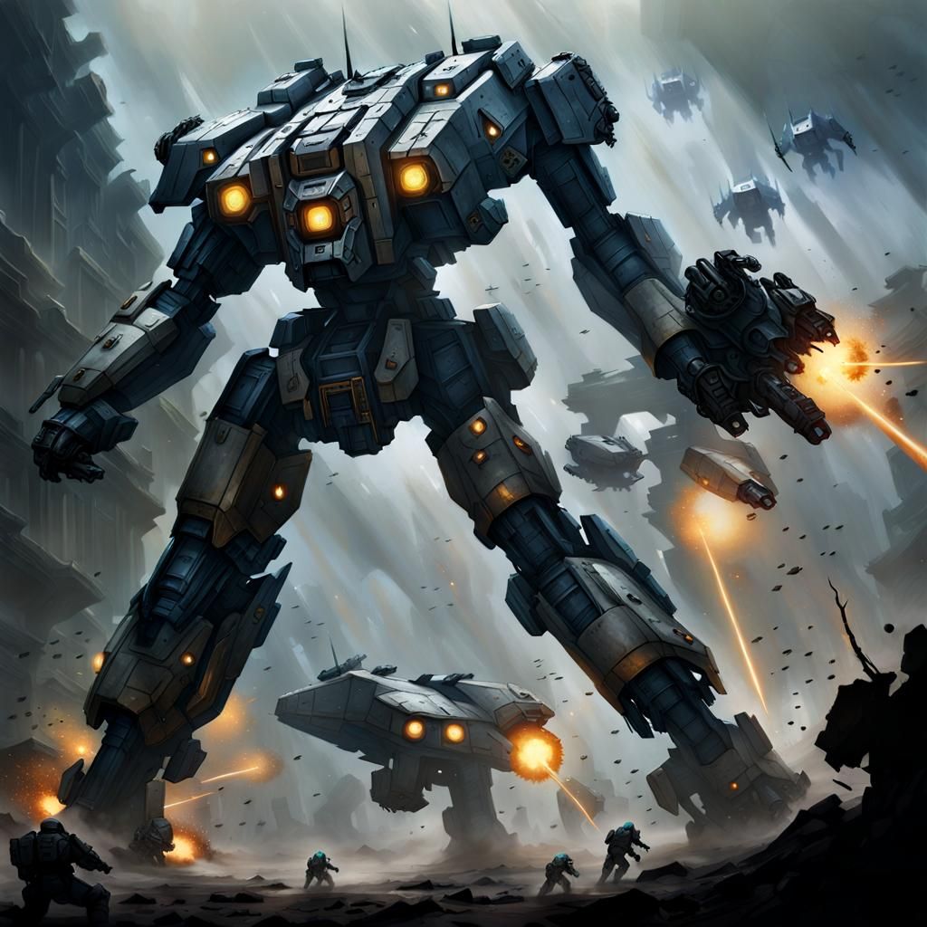 Armored Mechs Descend on Battlefield from Drop Ship