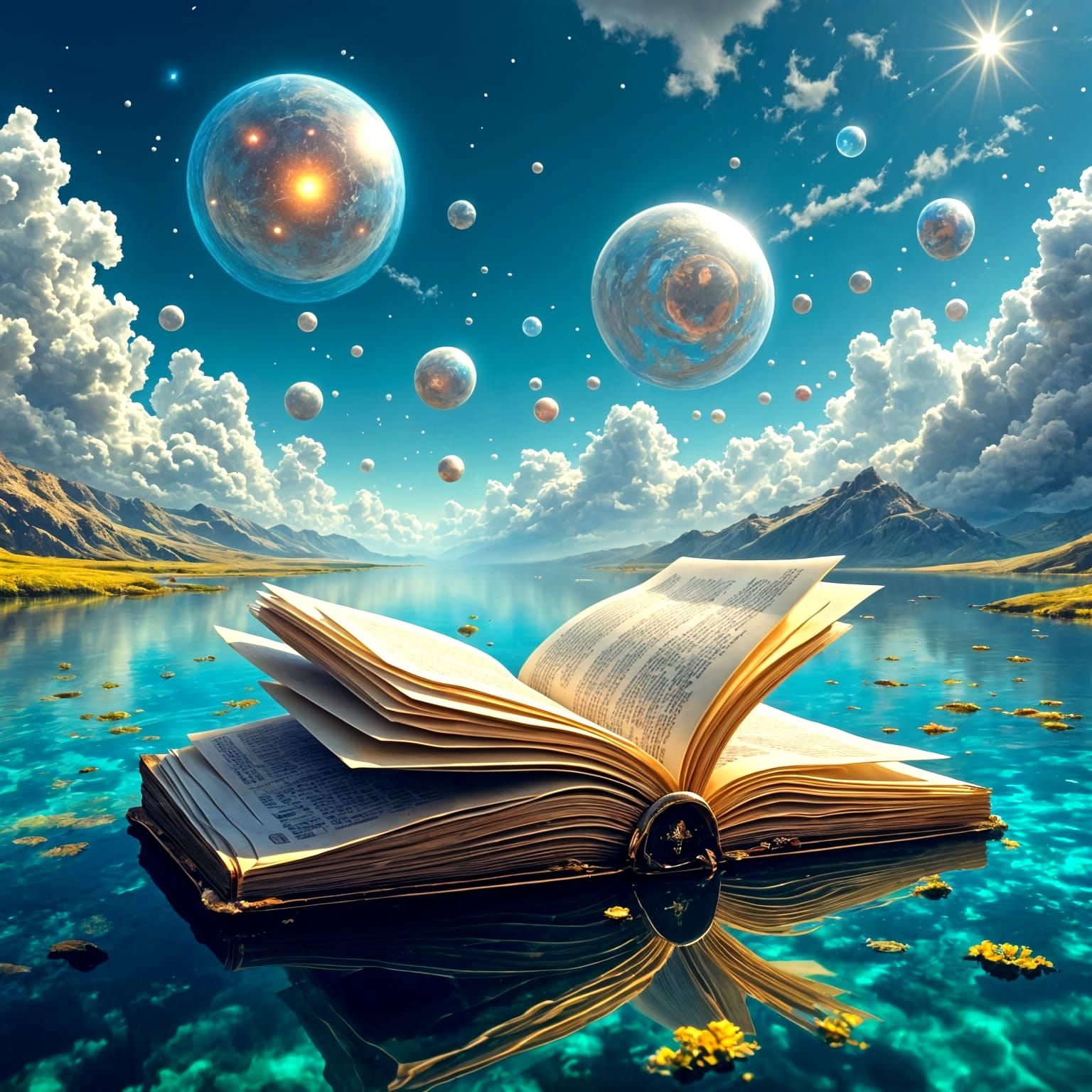 Surreal Doorway Above Water with Unusual Sky