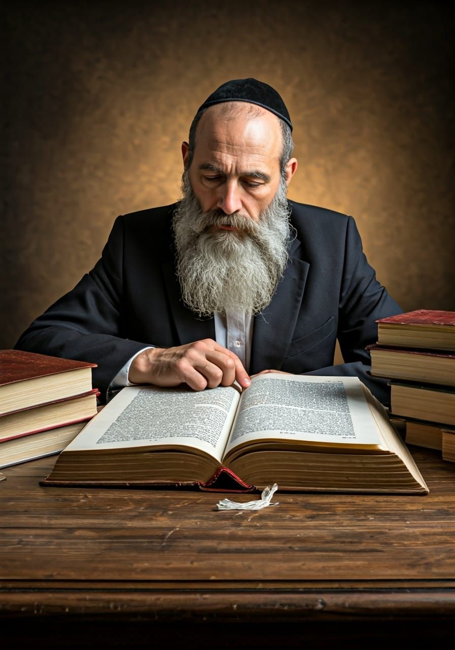 Man Studying Torah in Rembrandt Inspired Lighting