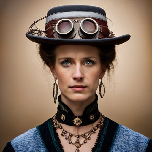 Steampunk Victorian Woman Portrait with Bokeh