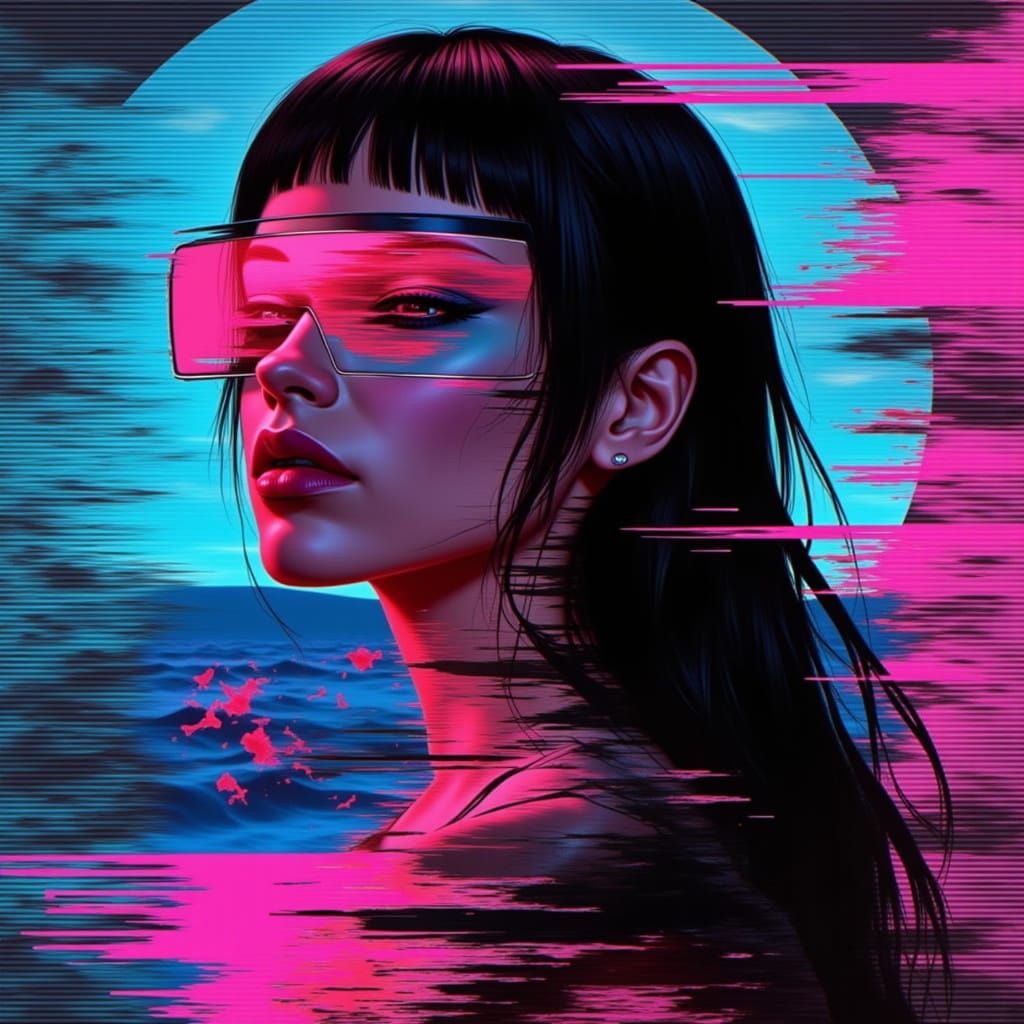 Cyberpunk Glitch Portrait in Futuristic Style