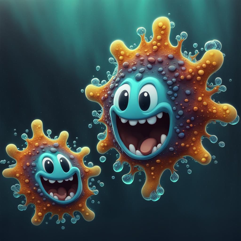 Amoeba Cell Division in Educational Filmstrip Style