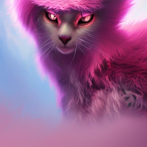 Fluffy Pink Dinosaur Cat in Detailed Matte Painting