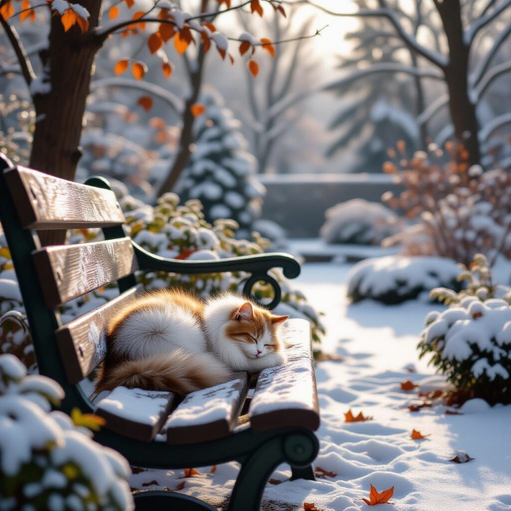 November Garden Serenity: Cat Napping in Soft Morning Light