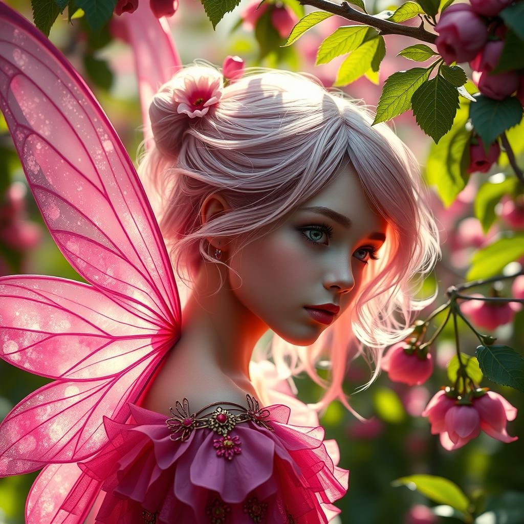 Pink Fairy Portrait in Hyperrealistic Style