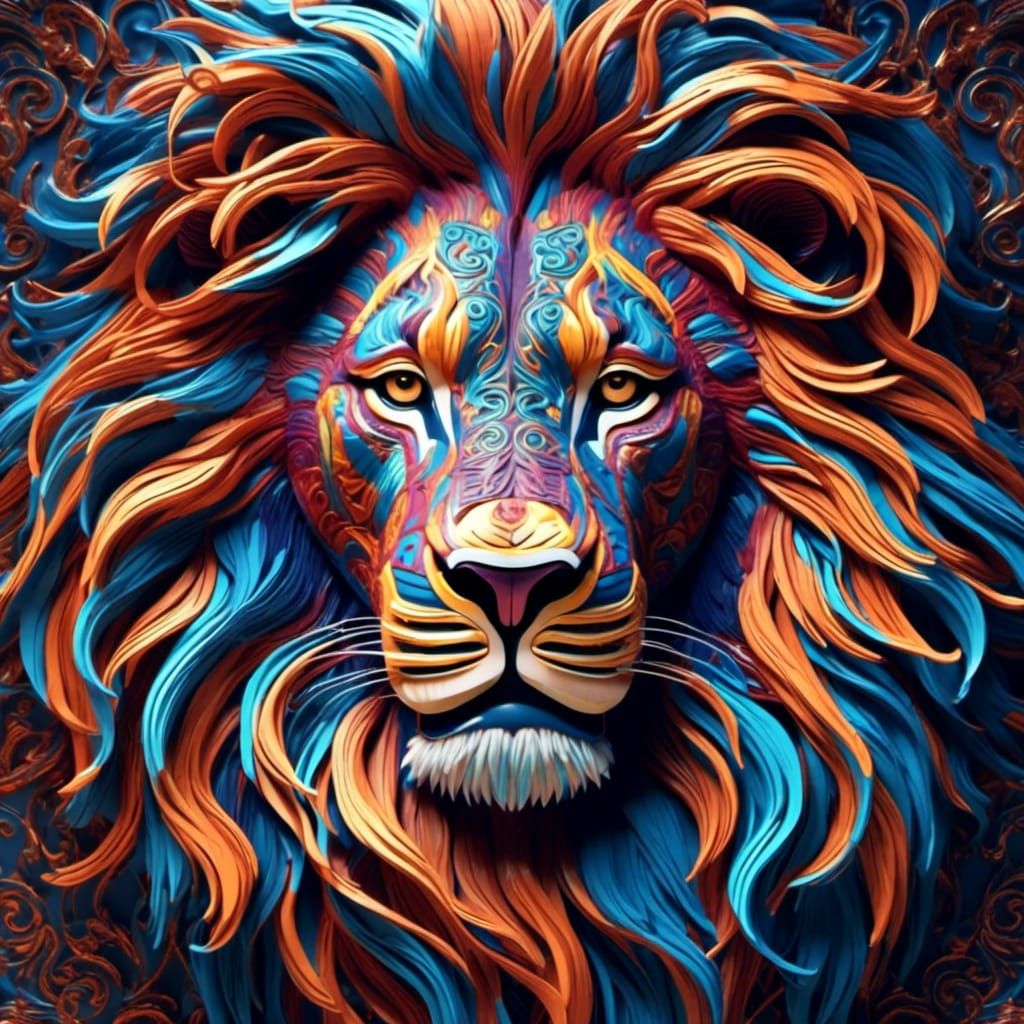 Detailed Lion Face in Digital Painting Style