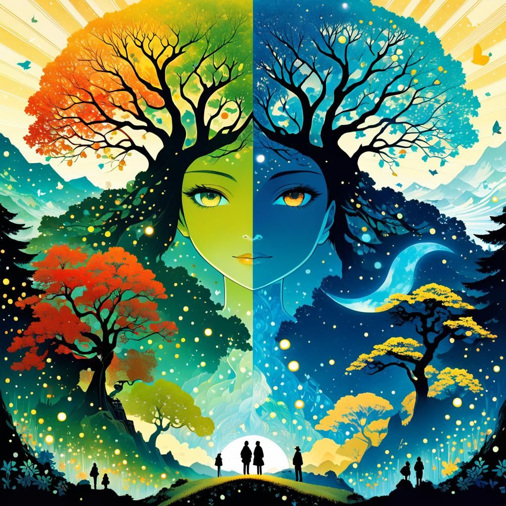 Tree of Two Seasons: Surreal Collage Art