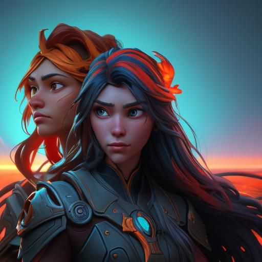 Sisters Embrace: A Surrealist Digital Painting