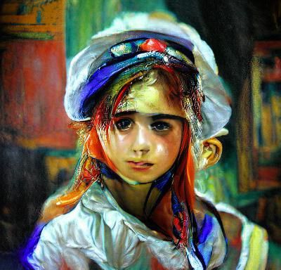 Colorful Mechanical Realism Painting of Young Girl
