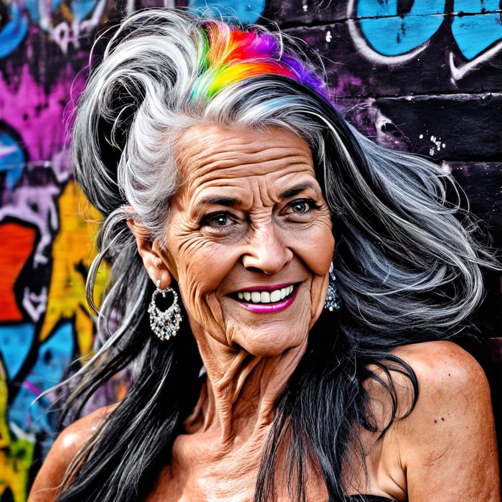 Beautiful 60-Something Woman with Silver Streaked Hair