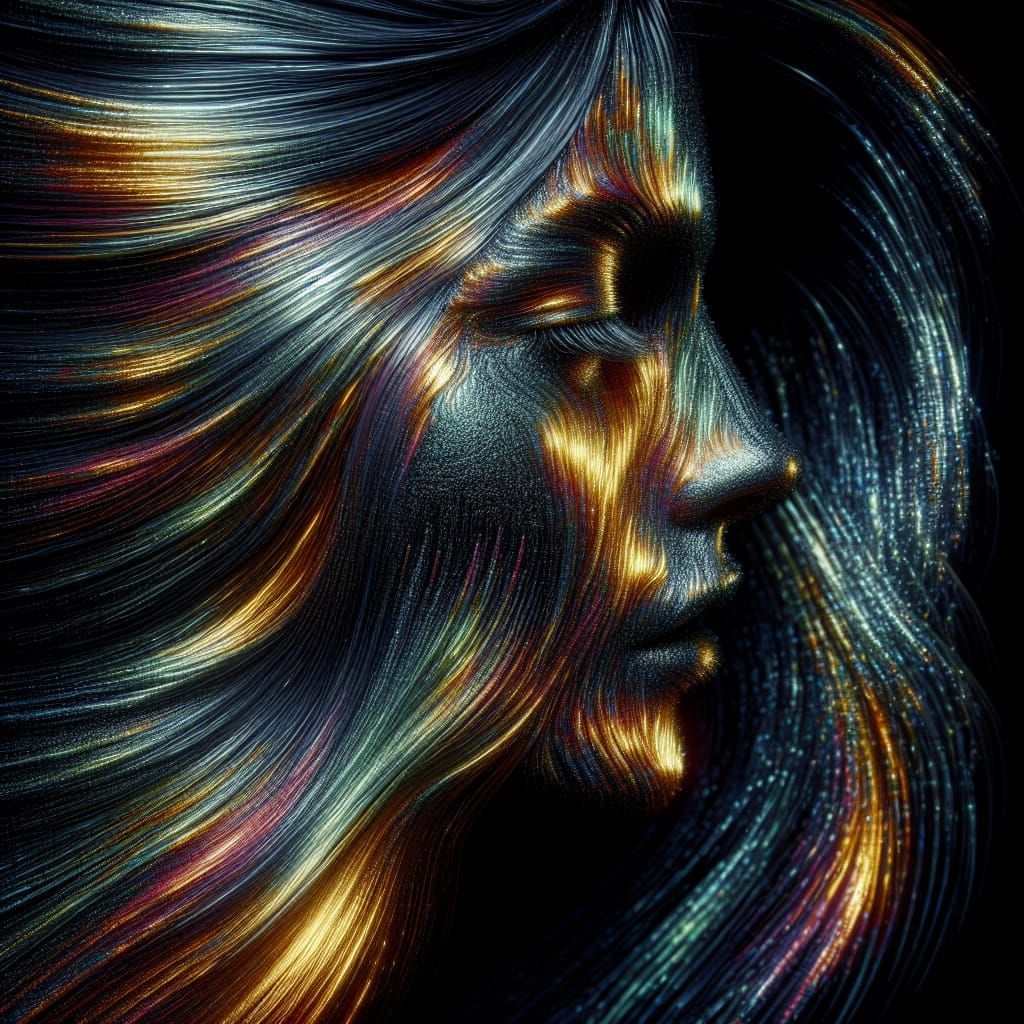 Metallic Hues Converge in Abstract Human Portrait