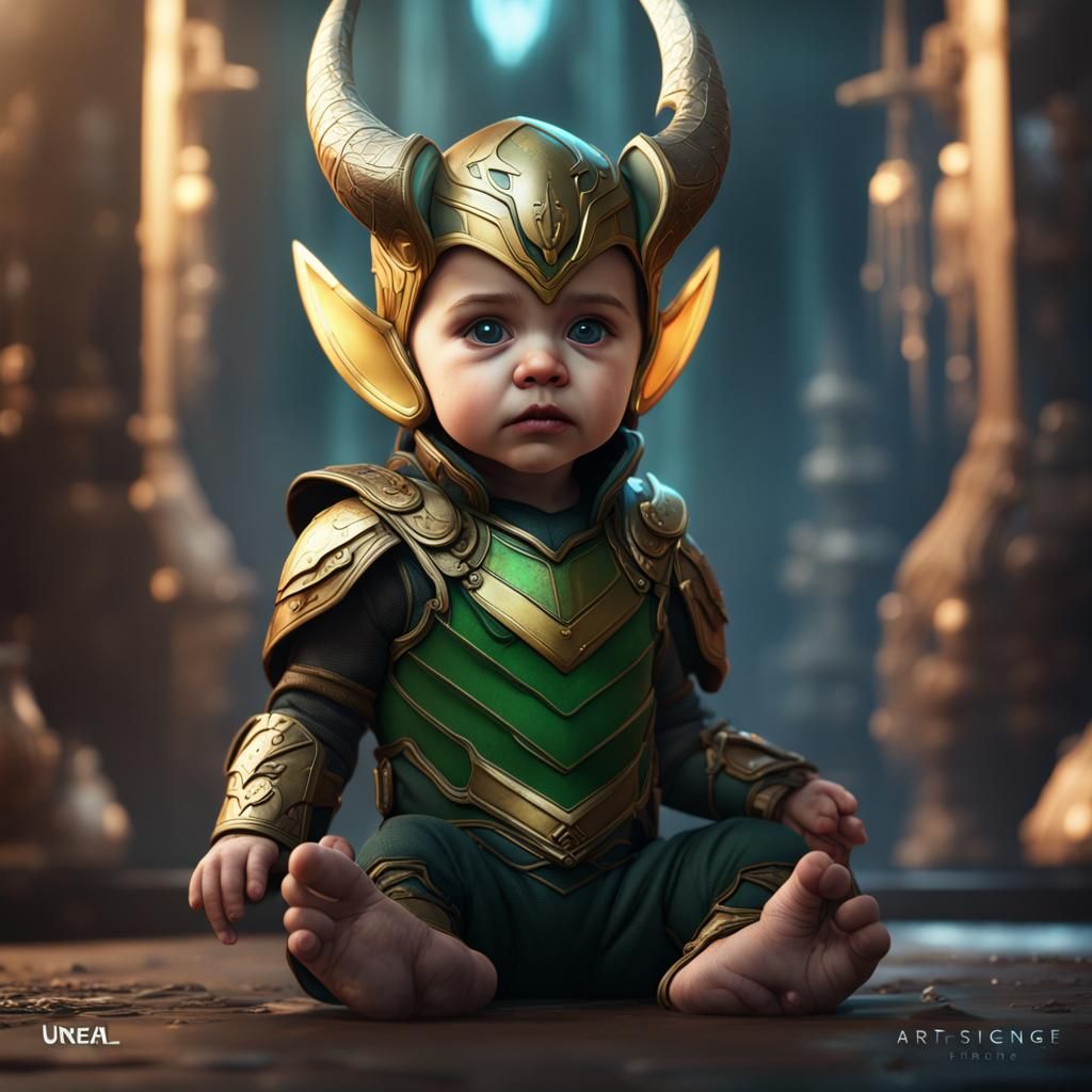 Detailed Painting of Baby Loki in Fantasy Style