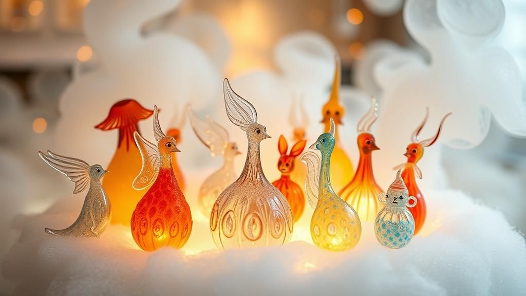 Glowing Glass Figurines in Whimsical Diorama