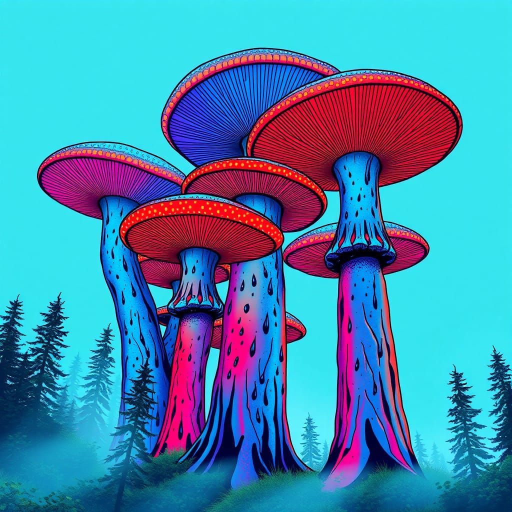 Giant Mushrooms in Pop Art Style