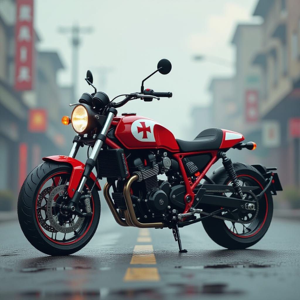 Chopper Bike with Saint George Cross, Syd Mead Style