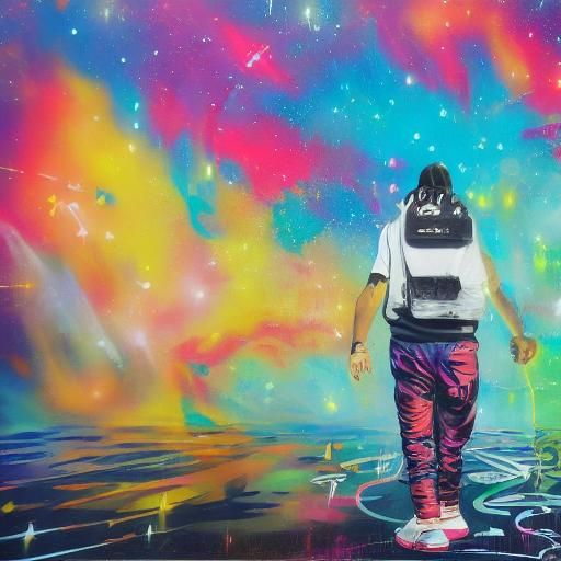 Silhouette Floats in Space: Graffiti Art Style