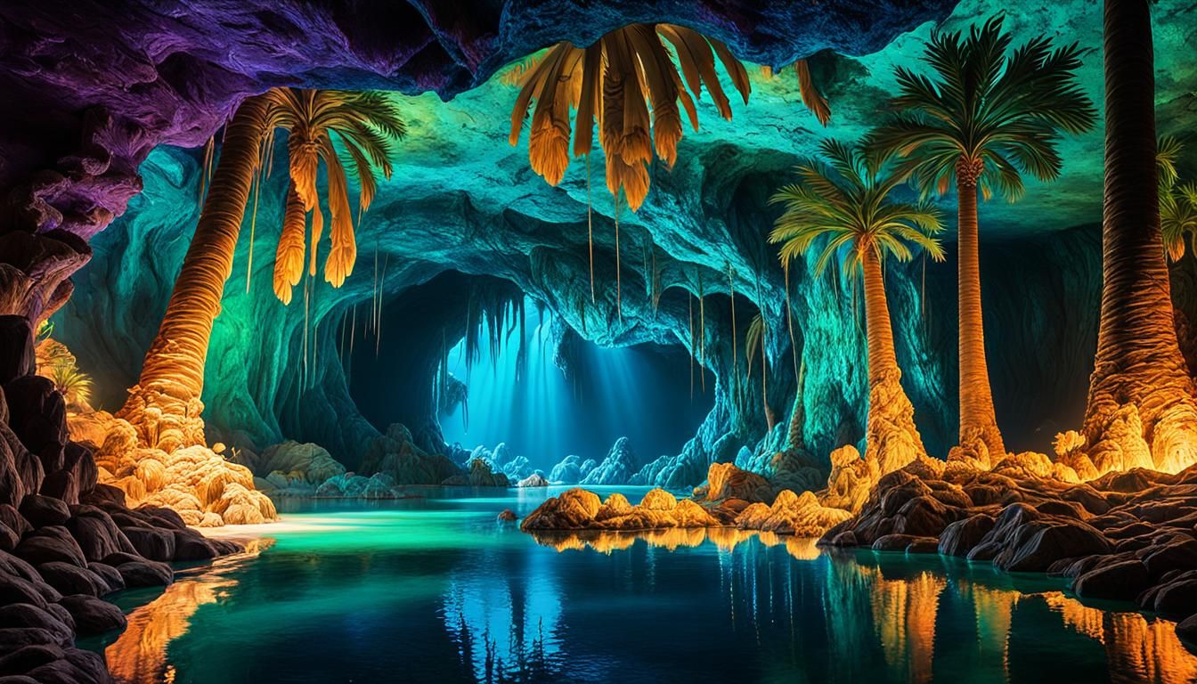 Underground Cave Oasis with Bioluminescent Flora