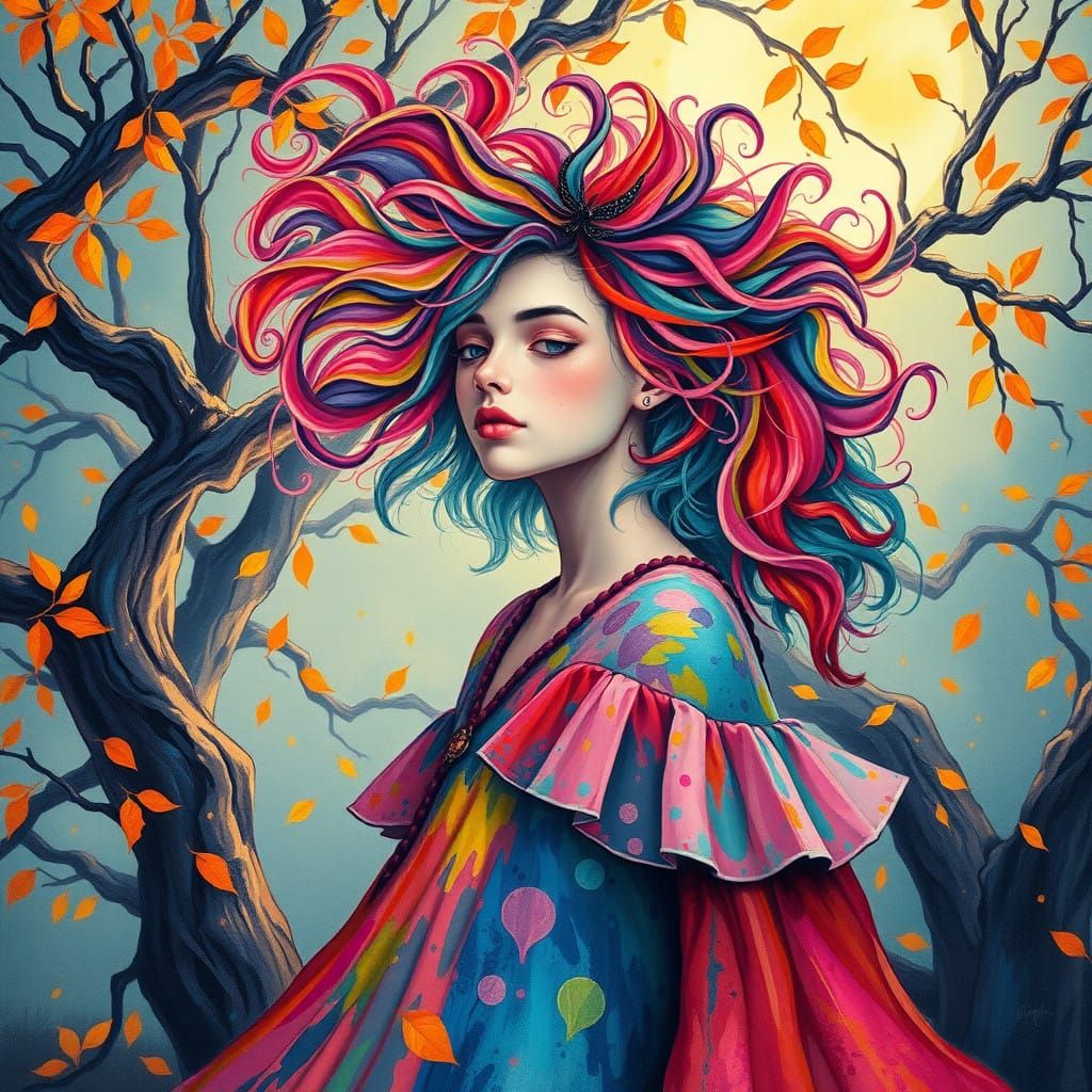 Enchanted Autumn Goddess Unfolds in Radiant, Whimsical Splen...