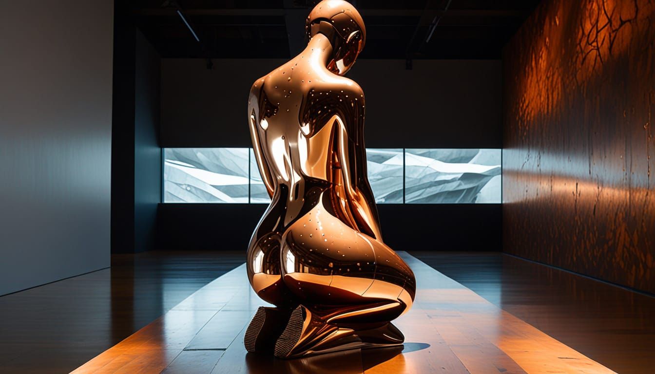 Ethereal Copper Sculpture in Museum Setting