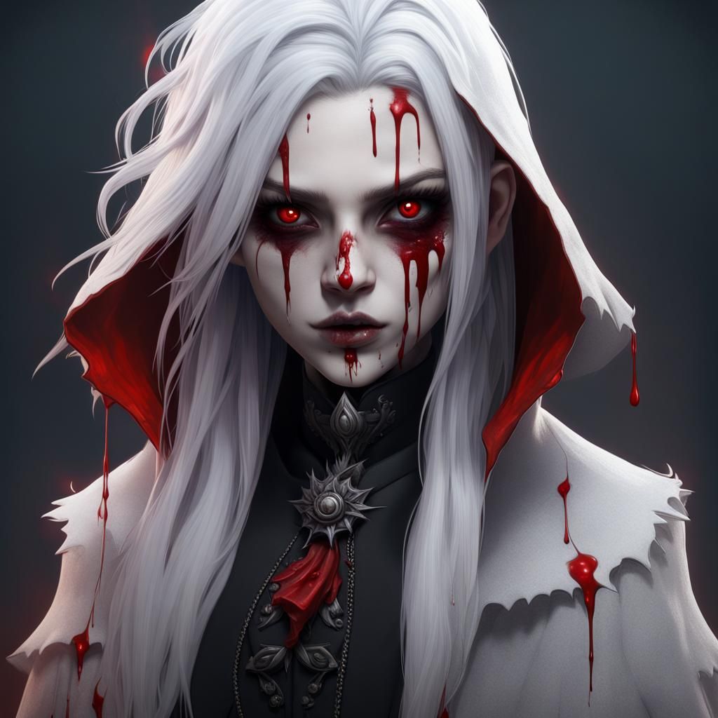 Goth Portrait with Red Eyes, Detailed Matte Painting