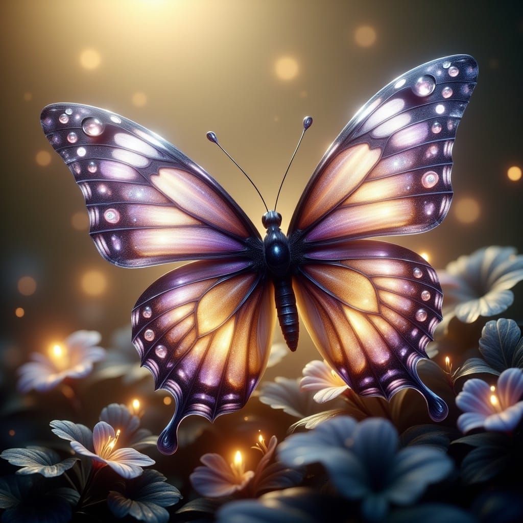 Iridescent Butterfly in Art Nouveau Style