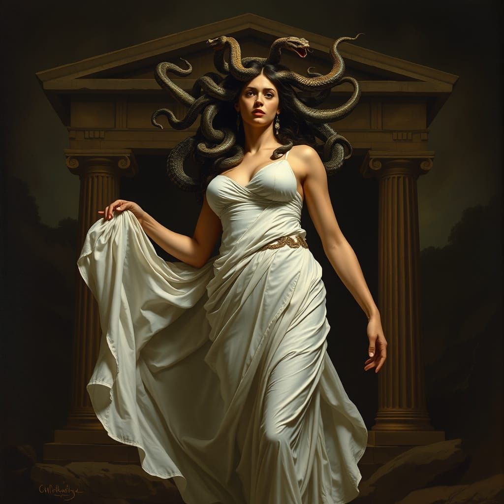 Medusa with Snakes in Hair, Dark Fantasy Art