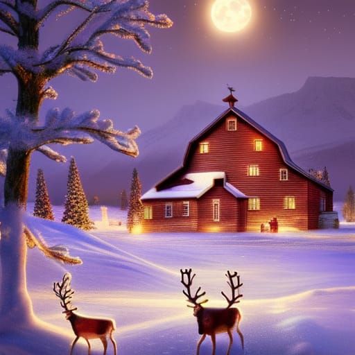 Christmas Farmhouse at Twilight: Matte Painting