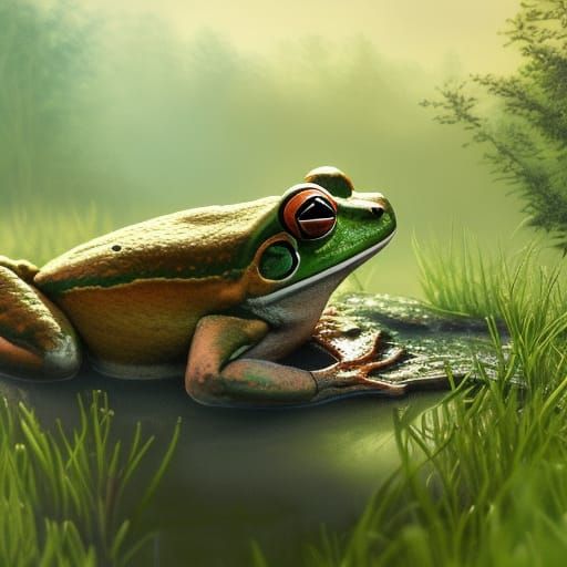 Realistic Frog in Meadow Pond Art