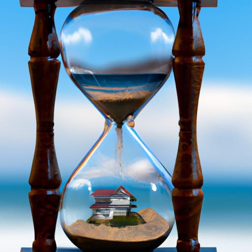 Hourglass Dividing House and Ocean: Intricate 16k Detail