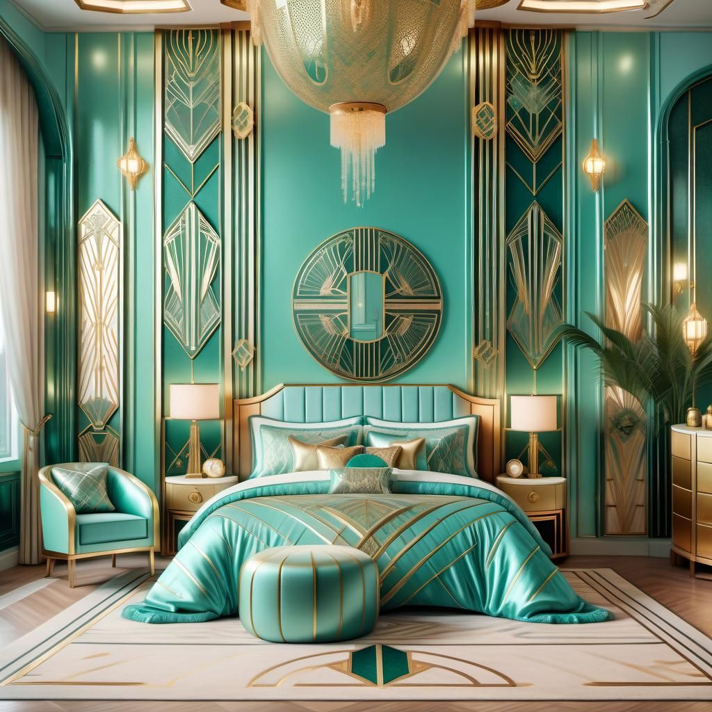 Luxurious Art Deco Bedroom with Geometric Patterns