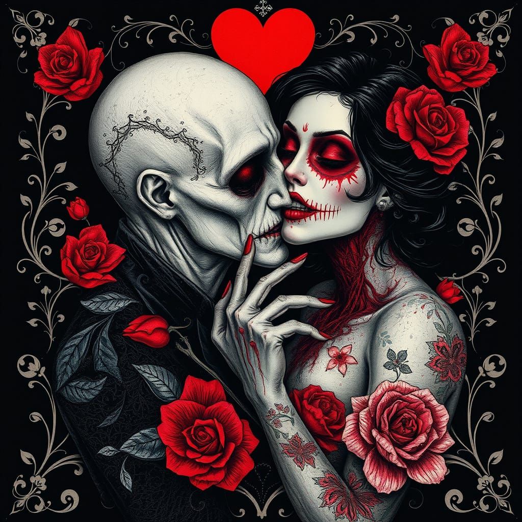 Dark Valentine's Twisted Floral Embrace of Eternal Love