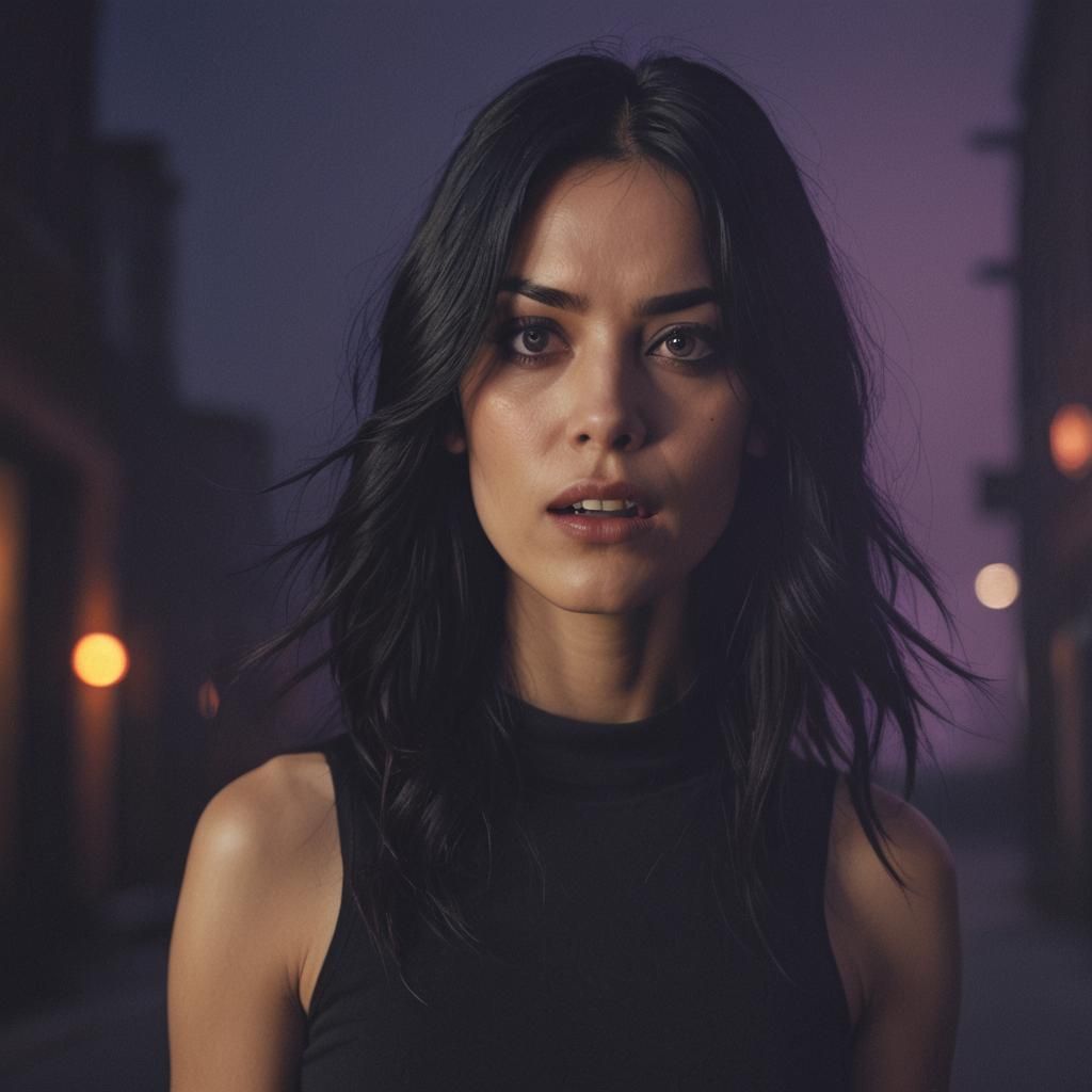 Dramatic Film Still of Glaring Girl with Piercing