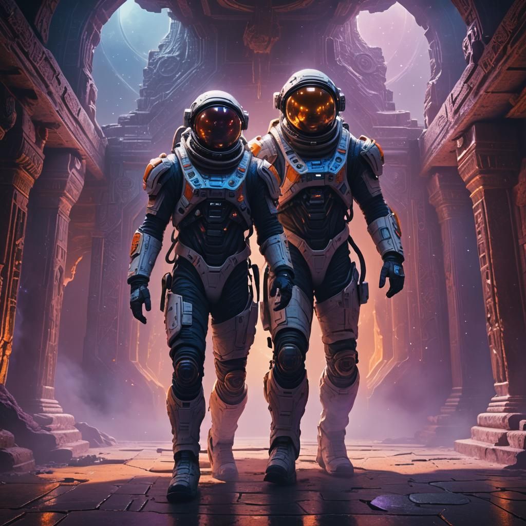 Astronaut in Mystical Alien Temple: Sci-Fi Concept Art