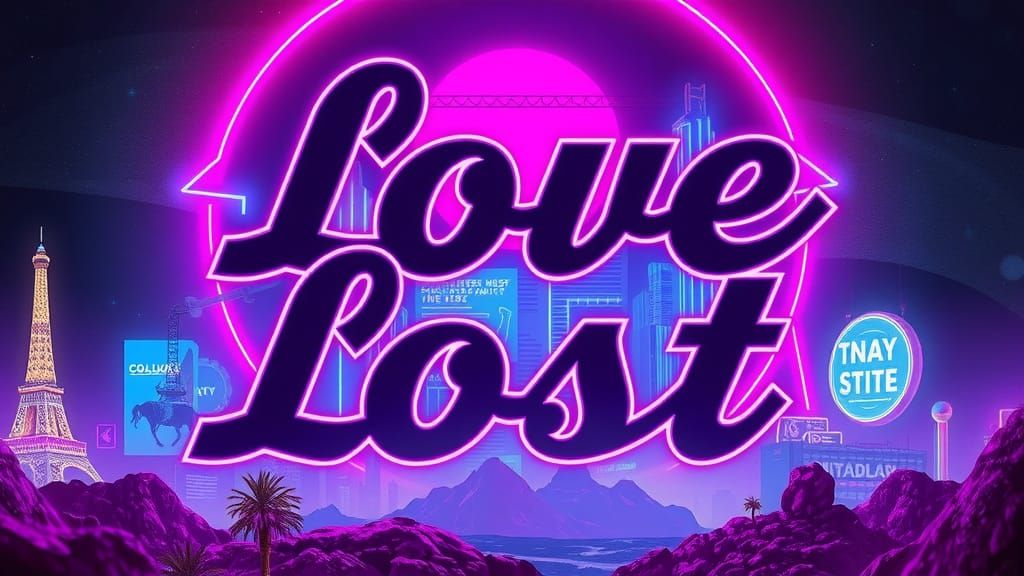 Neon Retro Synthwave Love Lost in Bold Cursive