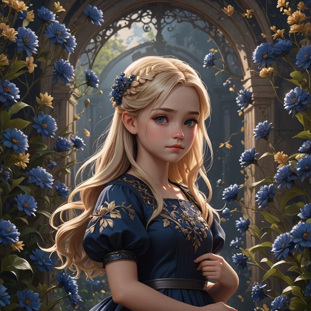Cute Girl with Flowers: Fantasy Concept Art