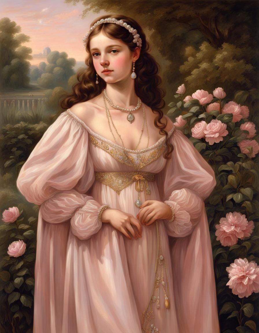 Renaissance Girl in Garden: Artistic Portrait