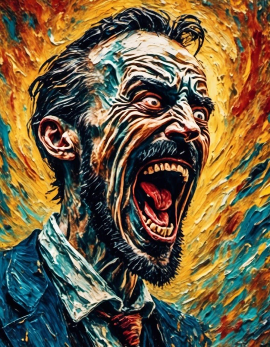 Screaming Figure on Bridge in Gouache Style