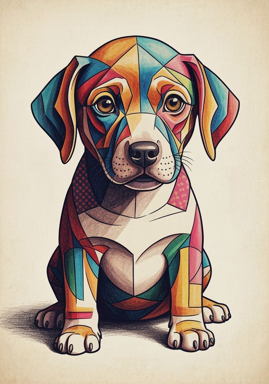 Vibrant Cubist Puppy Dog Illustration