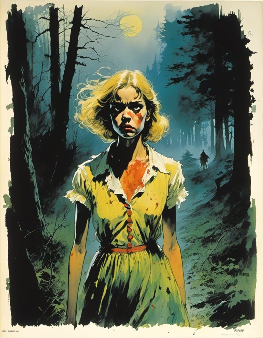 Teenage Girl's Horror Escape in Chiaroscuro Portrait