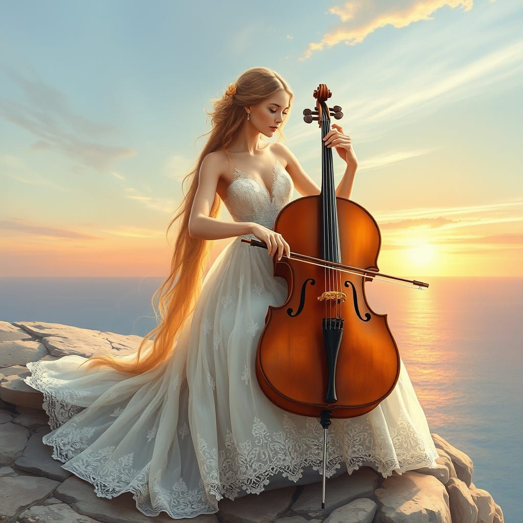 Ethereal Goddess Serenades Sunrise with Cello