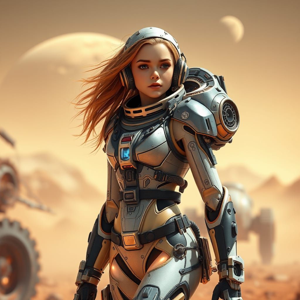 Martian Steampunk War: Girl in High-Tech Suit