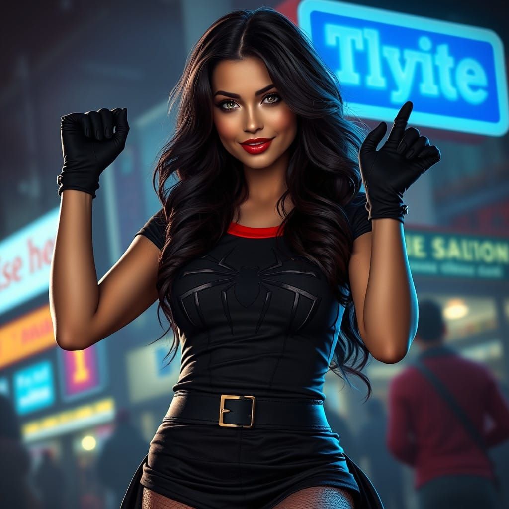 Demi Rose, hold up black stockings, short skirt, gloves, Spi...