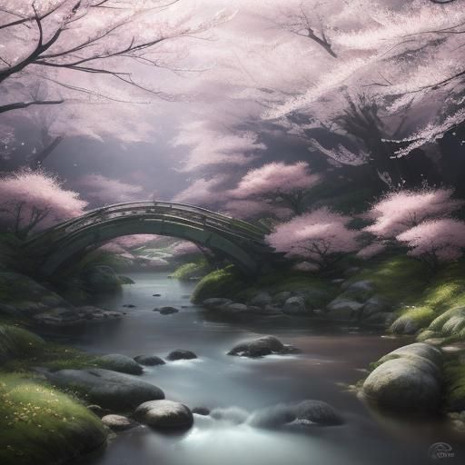 Anime Fairy in Cherry Blossom Forest: 3D Art